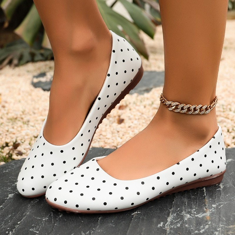 Loafer Flat Women - Zapatos Planos Blancos con Puntos para