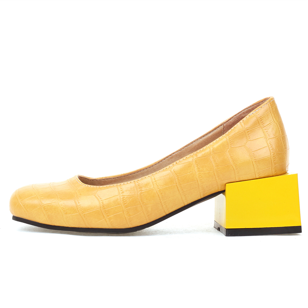 Women'S Shoes Yellow - Zapatos de tacón bajo cuadrados elegantes,
