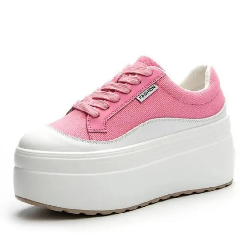 Wedge Heeled Sneaker - 8cm nueva lona cuero genuino mujeres