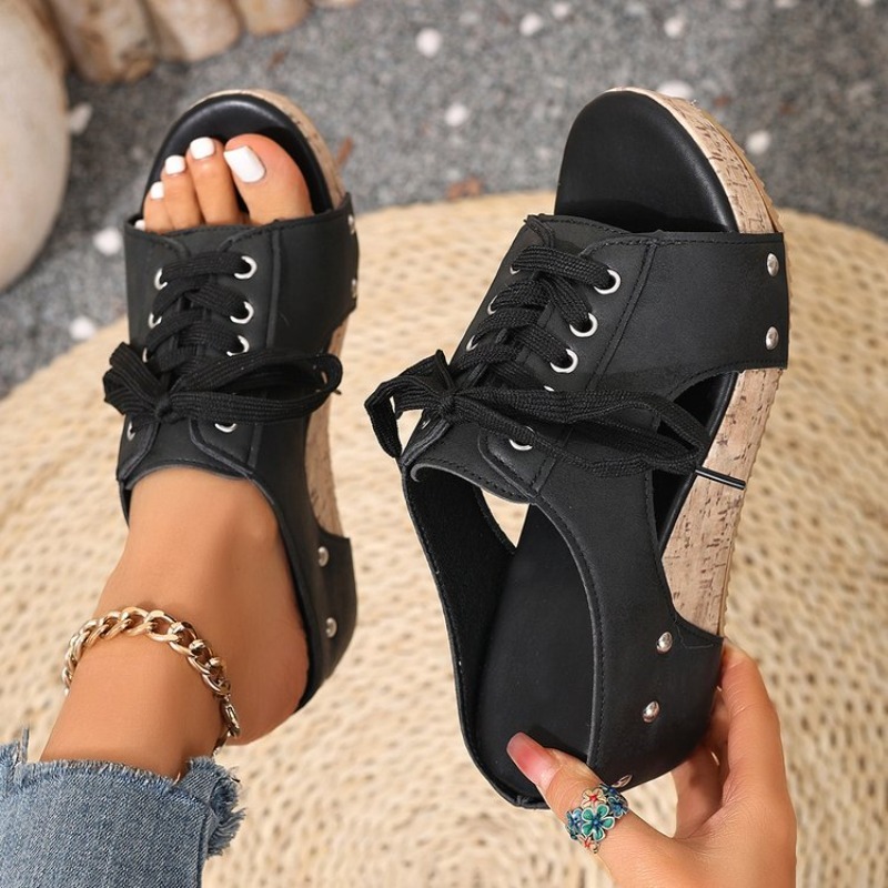Cork Wedge Sandal - Sandalias de Mujer con Plataforma, Punta