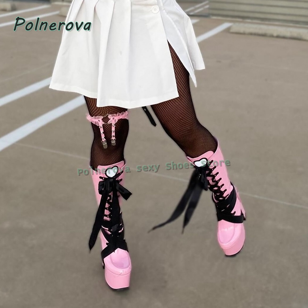 Wedge Heeled Sneaker - Botas altas de plataforma rosas para