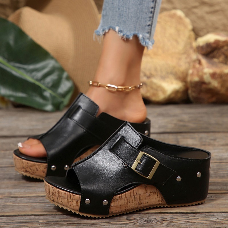Sandalias de cuña de corcho pa - Cork Wedge Sandal reseña y precio