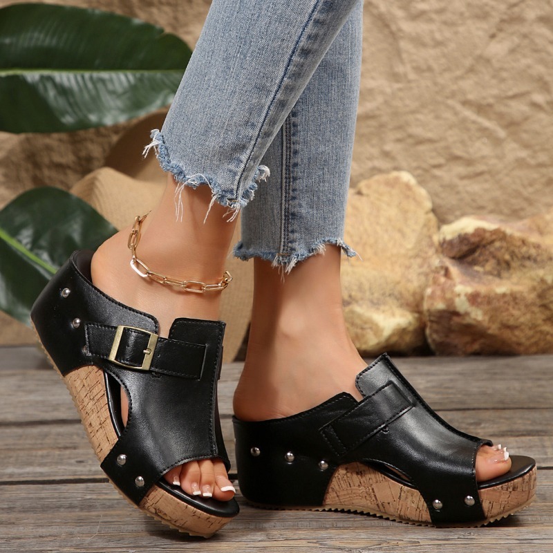 Sandalias de cuña de corcho pa - Cork Wedge Sandal reseña y precio