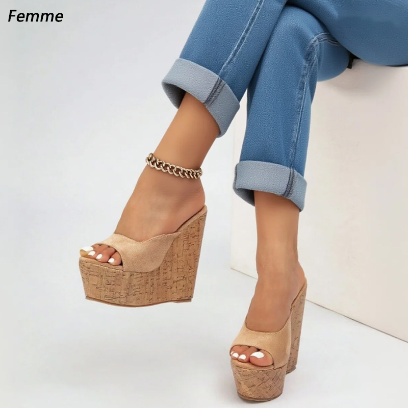 Mules de cuña de ante beige he - Cork Wedge Sandal reseña y precio