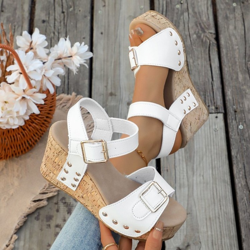 Sandalias de cuña de verano pa - Cork Wedge Sandal reseña y precio